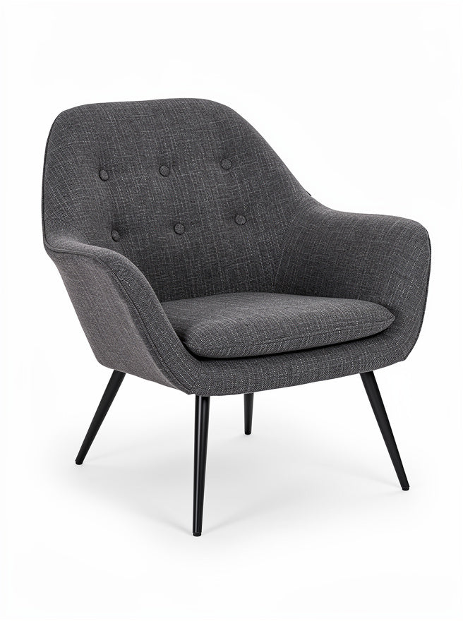 Modernes graues Sessel-Design mit stoffbezogenem Sitz und eleganten Metallbeinen