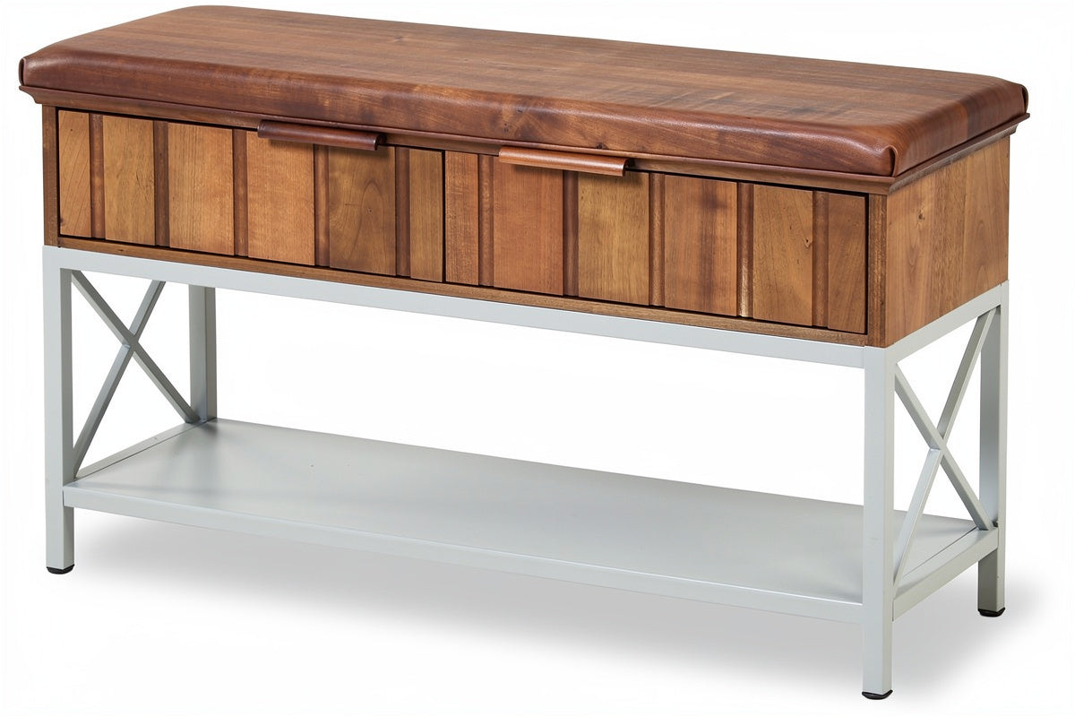 Hocker mit Stauraum und Metallgestell aus Holz