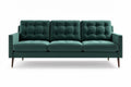Elegantes, modernes Sofa in Petrol mit gepolsterten Kissen und Holzbeinen