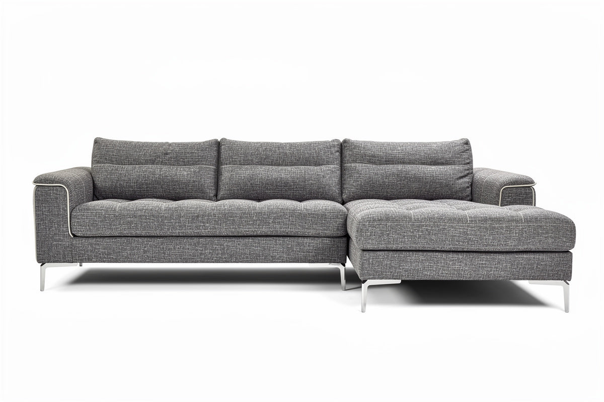 Modernes graues Sofa mit relaxer Armlehne und Metallbeinen