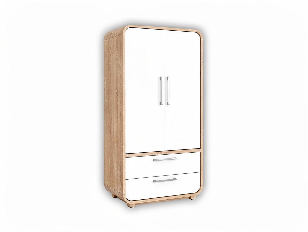 Moderner Kleiderschrank mit weißen Türen und Schubladen